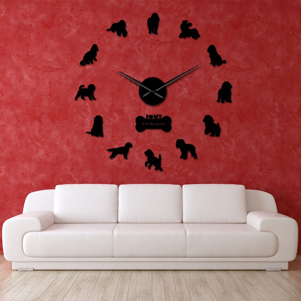 Cockapoo Large Frameless DIY Wall Clock Spoodle Dog Lovers Gift