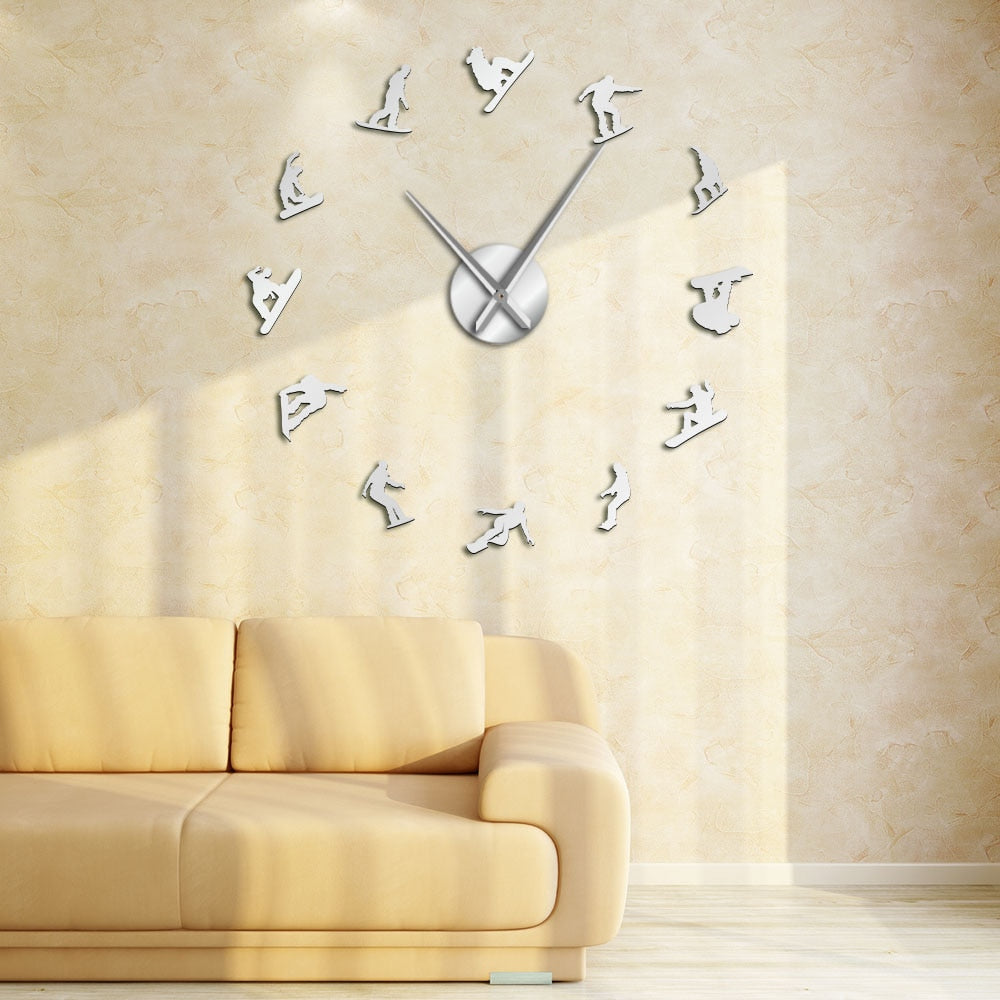 Winter Sport Snowboarding Large Frameless DIY Wall Clock