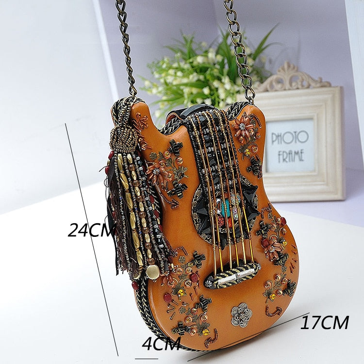 Vintage Guitar sHAPE Women Leather Shoulder Bag