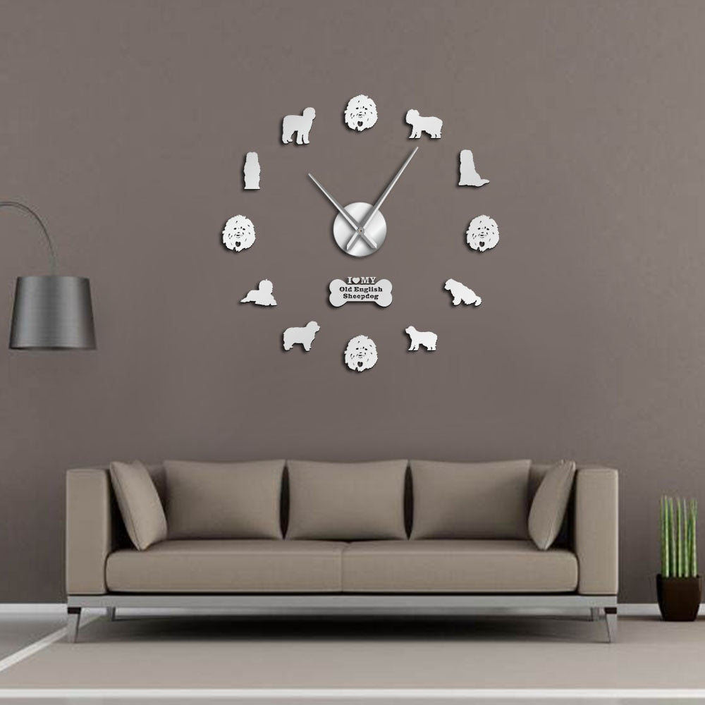 Old English Sheepdog Large Frameless DIY Wall Clock