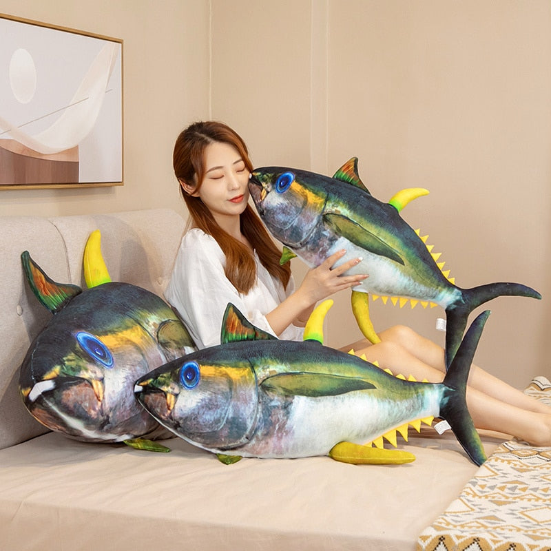Lifelike Simulation Tuna Fish Yellow Fin Stuffed Plush Sofa Pillow Cushion Doll
