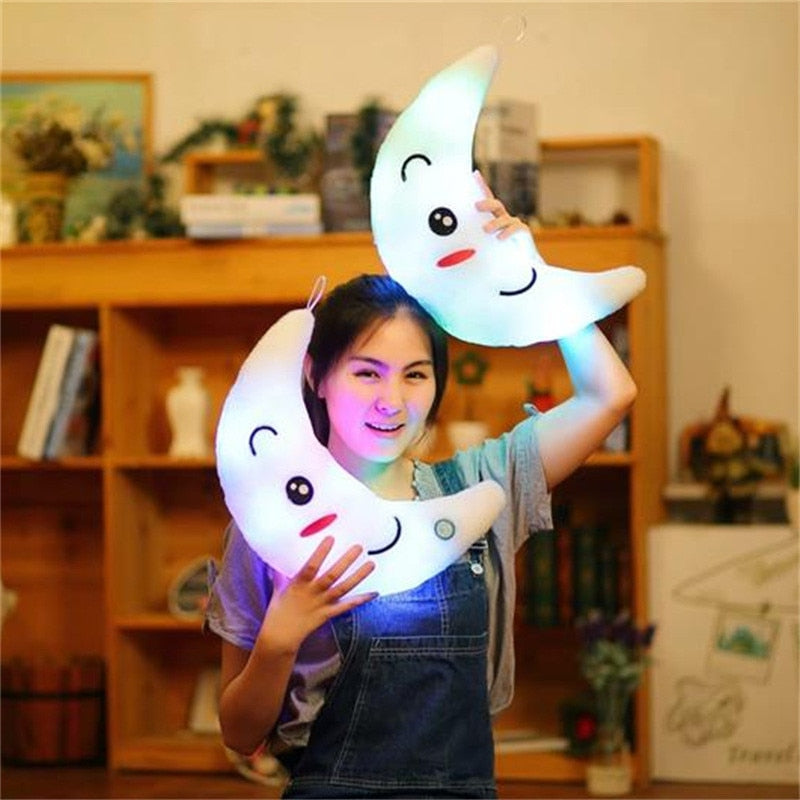 Cute Moon Shape LED Luminous Glowing Light Soft Plush Stuffed Pillow Doll