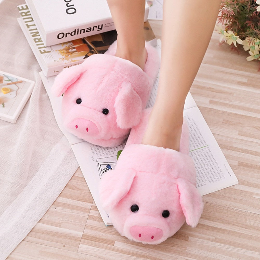 Cute Pink Pig Plush Indoor Warm Stuffed Shoes & Pillow