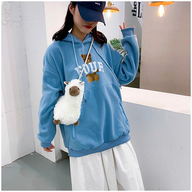 Lovely White Alpaca Plush Stuffed Purse Shoulder Bag