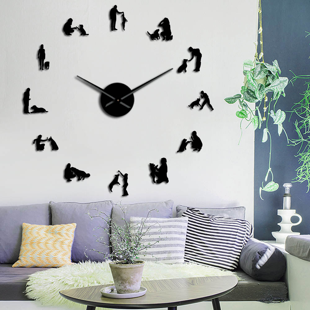 Dogs Training Large Frameless DIY Wall Clock Dog Trainer Gift