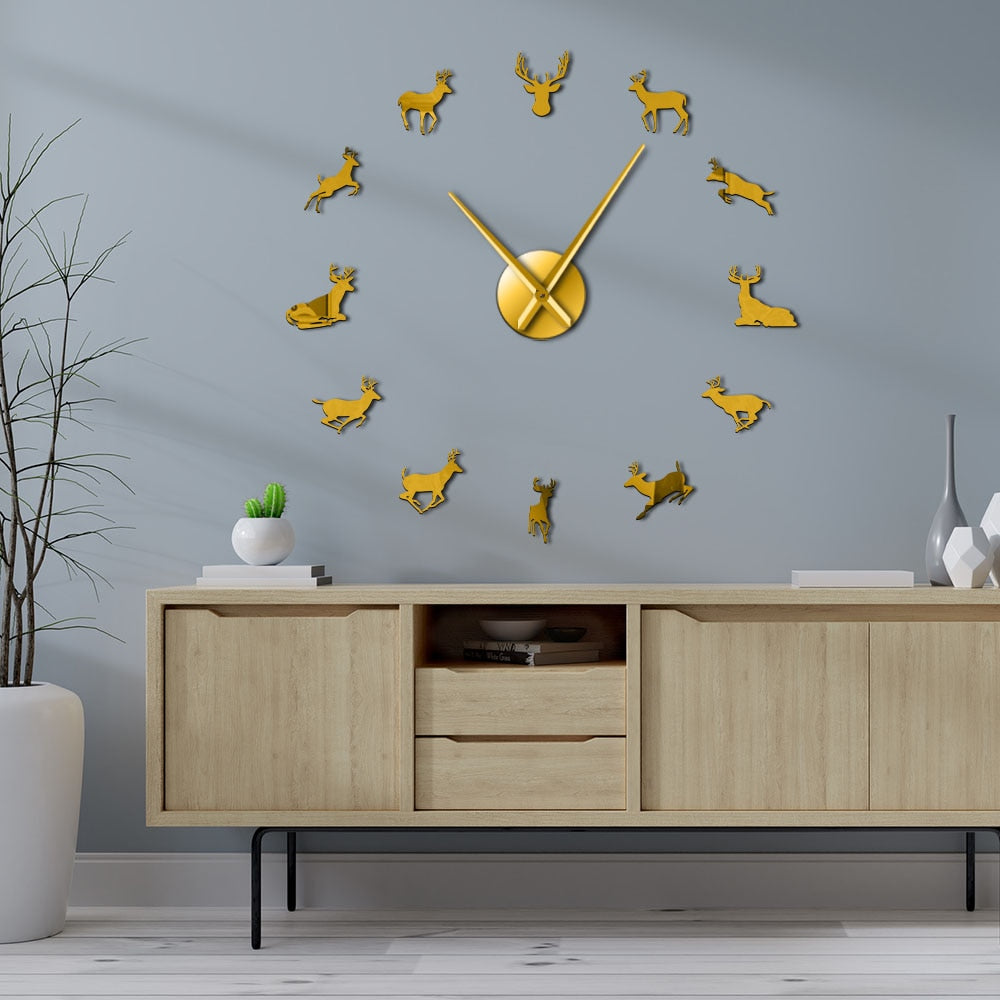 Antler Deer Head Deer Hunter Large Frameless DIY Wall Clock