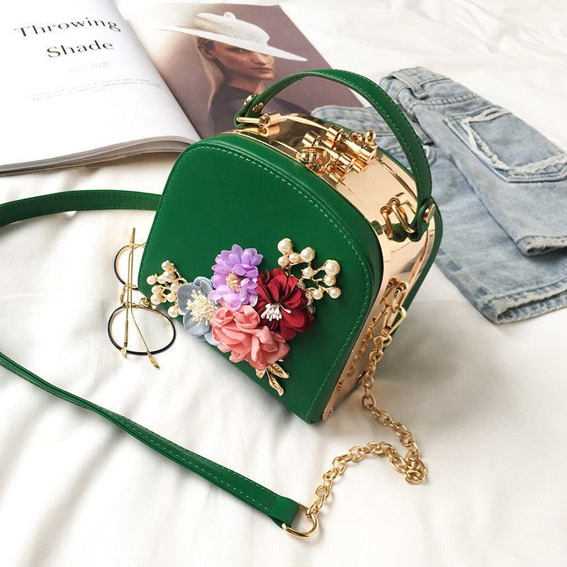 Flower Metal Gold Clip Small Square Handbag