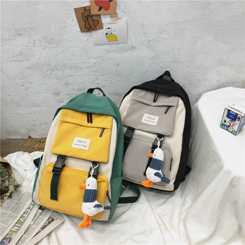 Cute Two-Tone Duck Doll Waterproof Nylon Multipockets Backpack School Bag