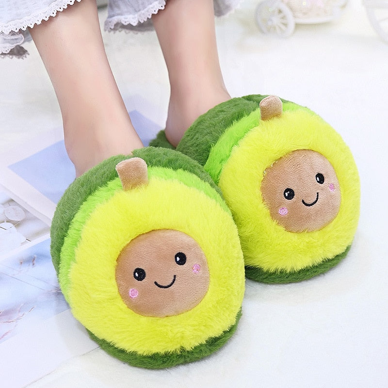 Cute Cartoon Avocado Indoor Soft Home Plush Slippers Shoes