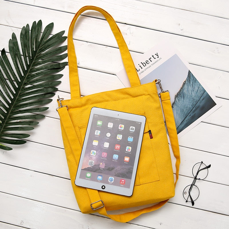 Simple Solid Color Cotton Canvas Tote Shouder Bag Handbag
