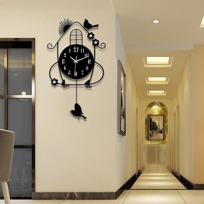 Iron Craft Bird House Swing Hanging Bird 12 Inch Pendulum Wall Clock