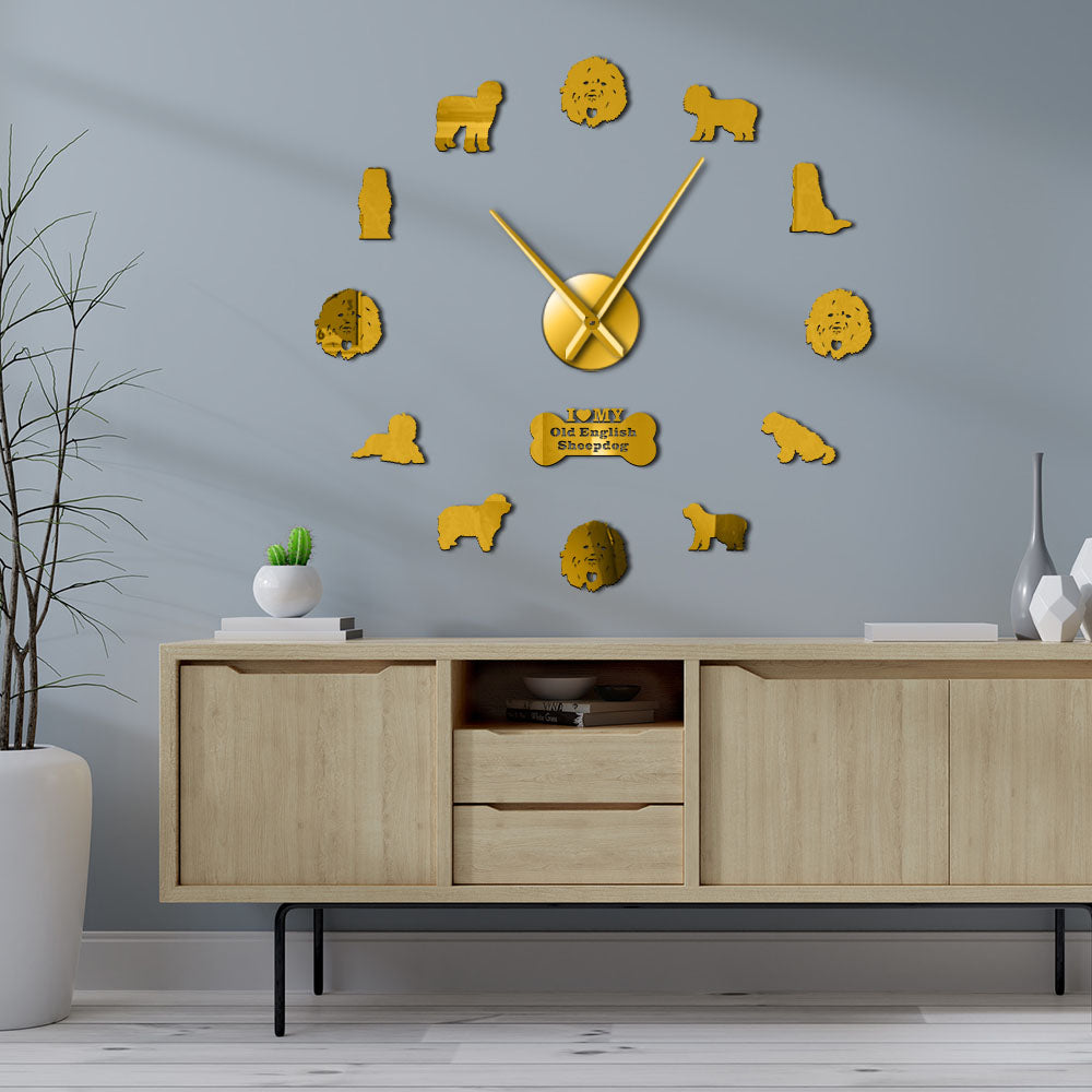 Old English Sheepdog Large Frameless DIY Wall Clock
