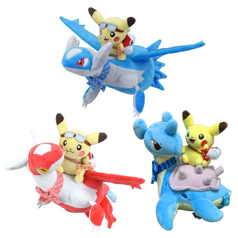 Cute Pokemon Pikachu Ride Latios Latias Lapras Plush Stuffed Doll
