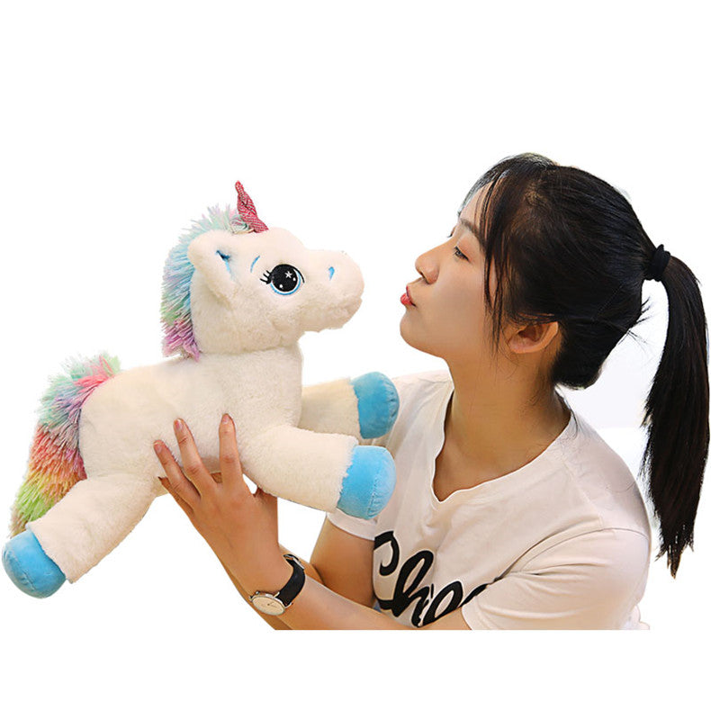 Rainbow Unicorn Fur Hair Plush Stuffed Toy Doll