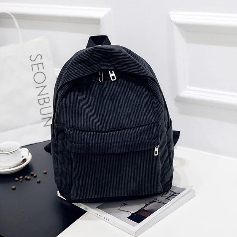 Base Color Corduroy Mini Women Teenger Girl School Bag Backpack