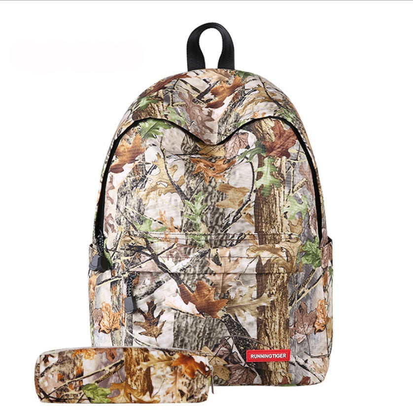 Tree Leaf Flowers Canvas School Bag Backpack With Case