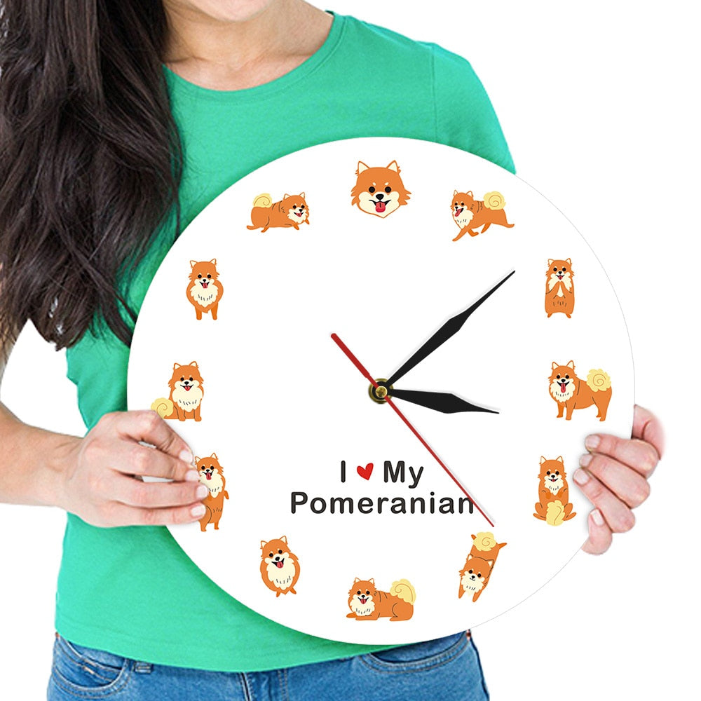 Cartoon Pomeranian Dog Wall Clock