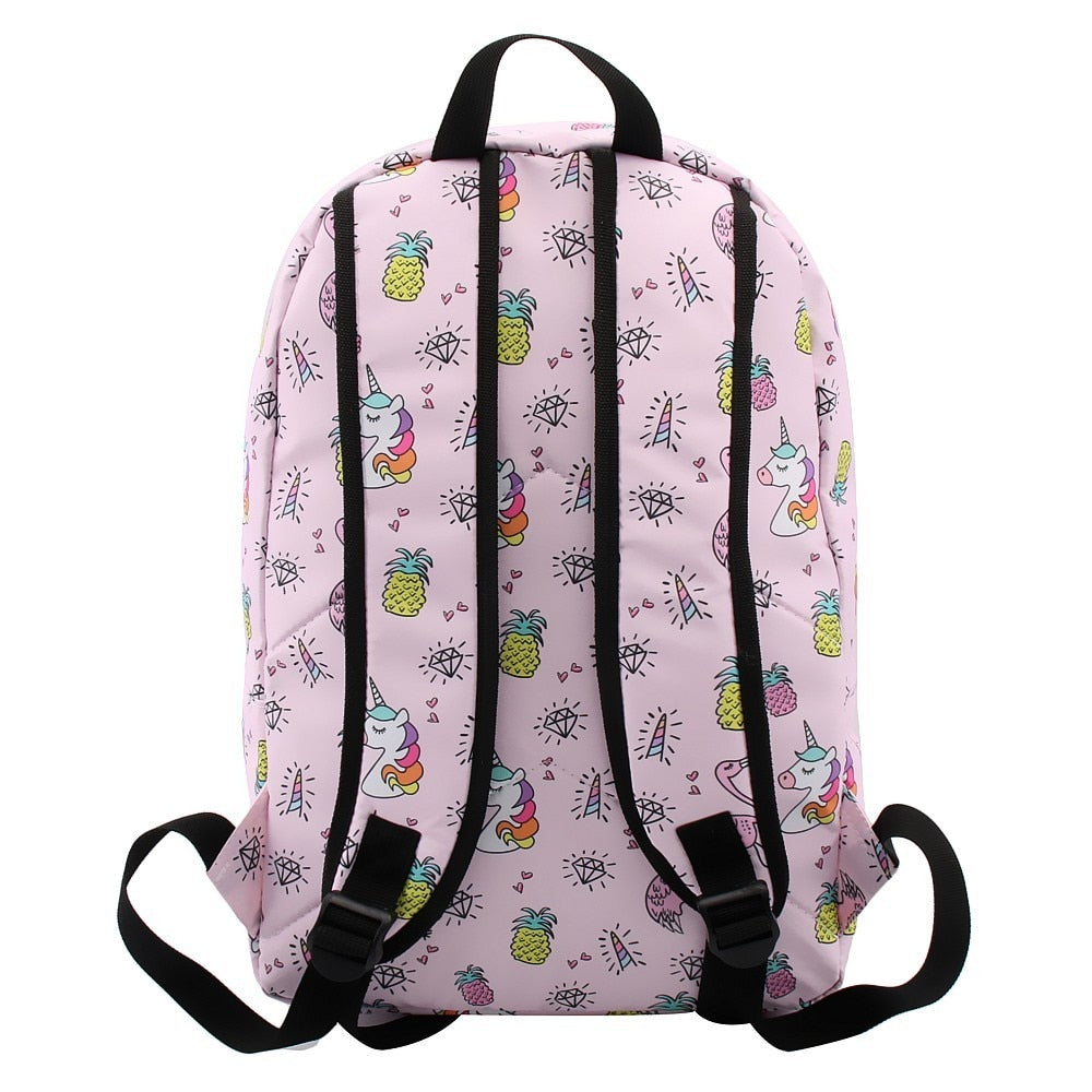 Pink Unicorn Flamingo DIamond Water Resistant Backpack School Bag