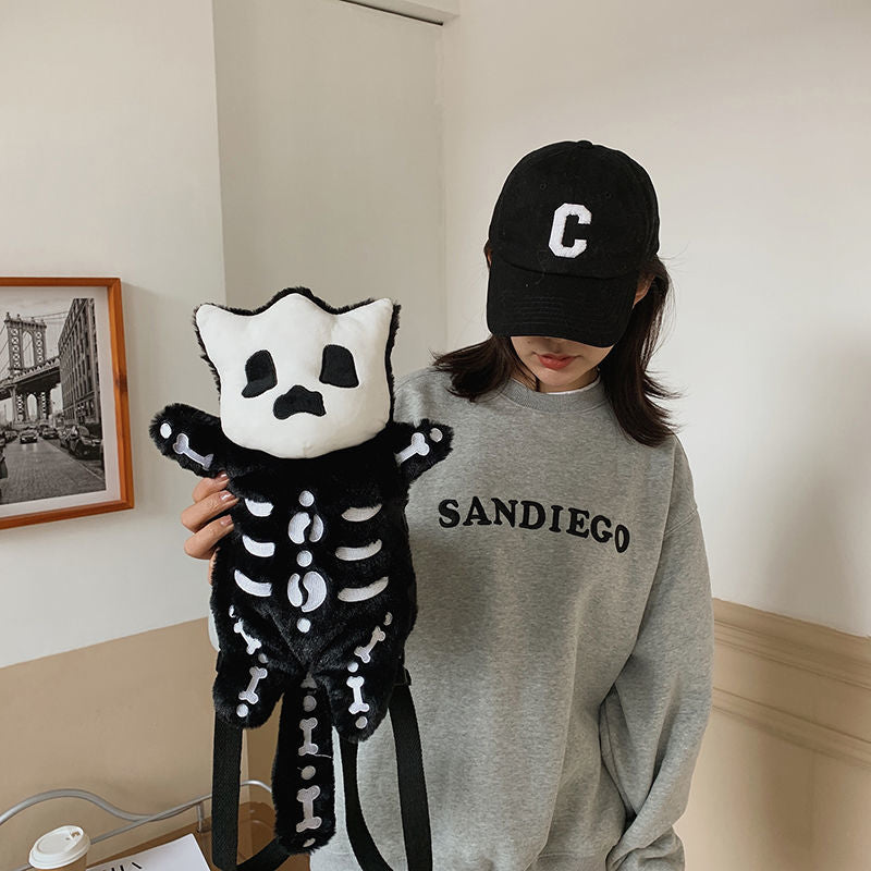 Cute Skull Cat Skeleton Shape Gothic Backpack Purse Bag