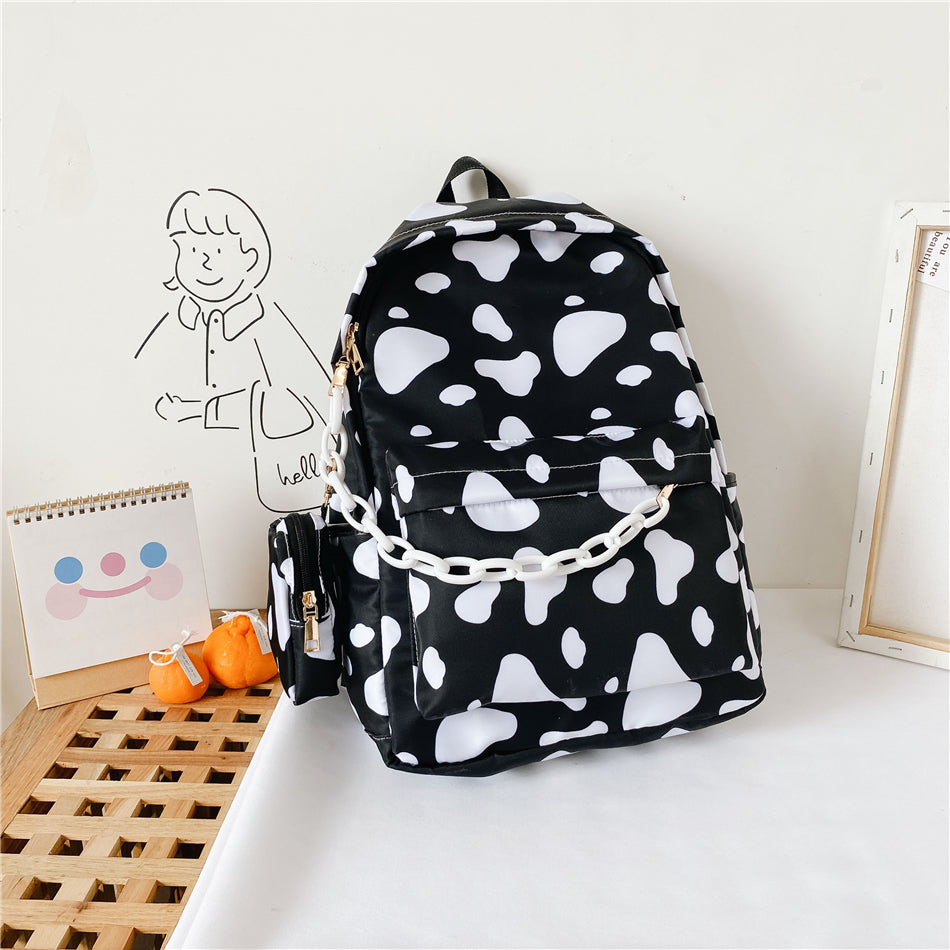 Minimal Cow Pattern Print School Book Bag Backpack for Teenagers