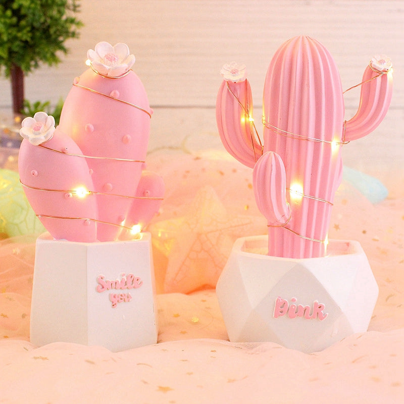 Resin Cactus LED Table Night Light Kids Room Lamp