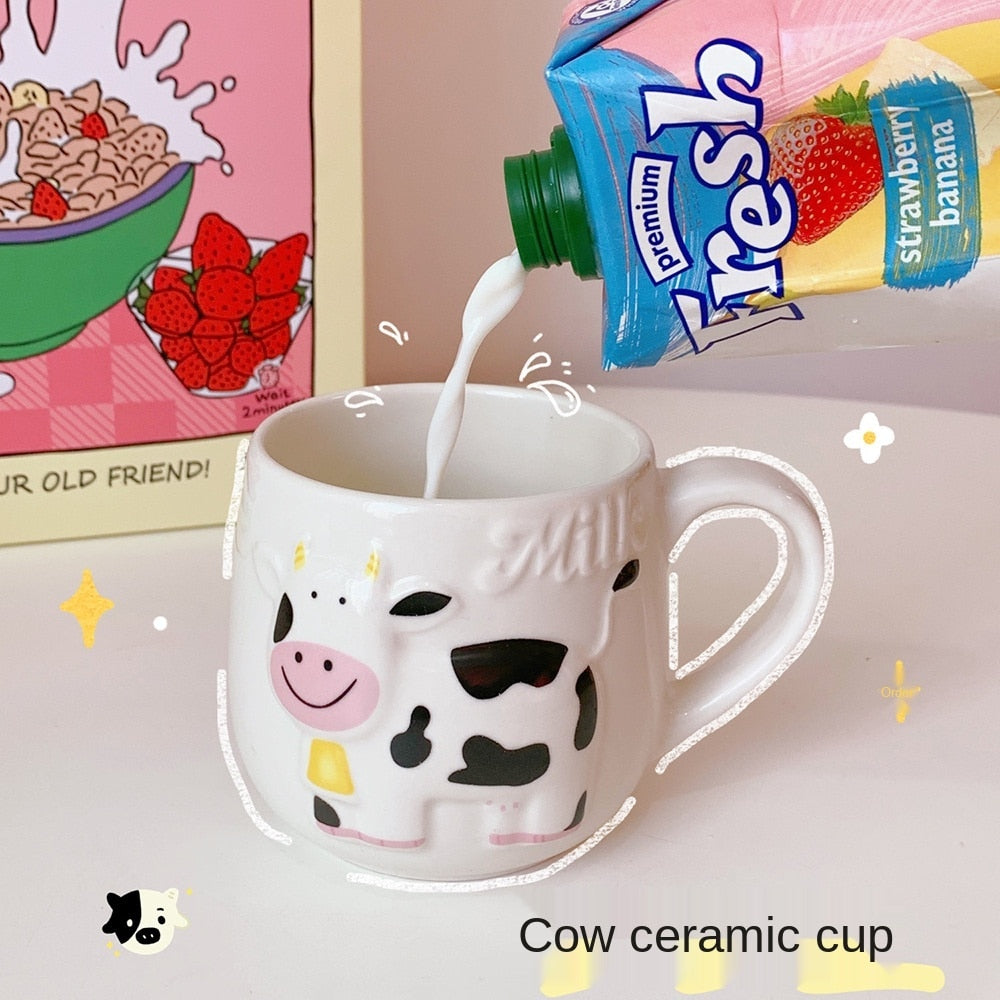 Cute Lovely Moo Cow Ceramic 420mL Milk Cup with Handle