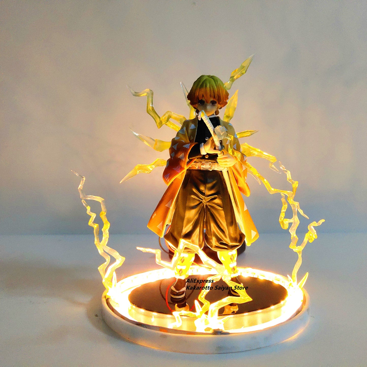 Anime Demon Slayer Zenitsu with Thunderclap and Flash Effect PVC Action Figure Model Toy