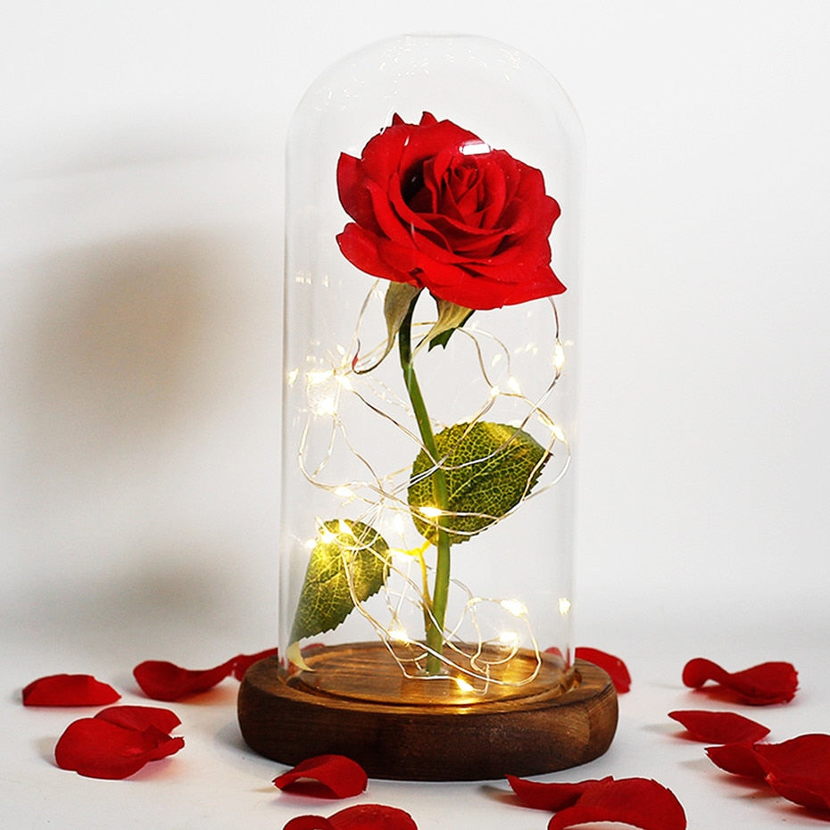Galaxy Artificial Roses Flower In A Glass Dome Valentine Christmas Gift