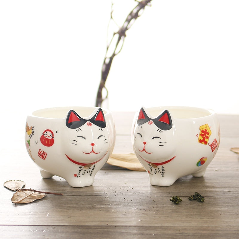 Cute Lucky Cat Ceramic Coffee Mug Cup Teapot Set