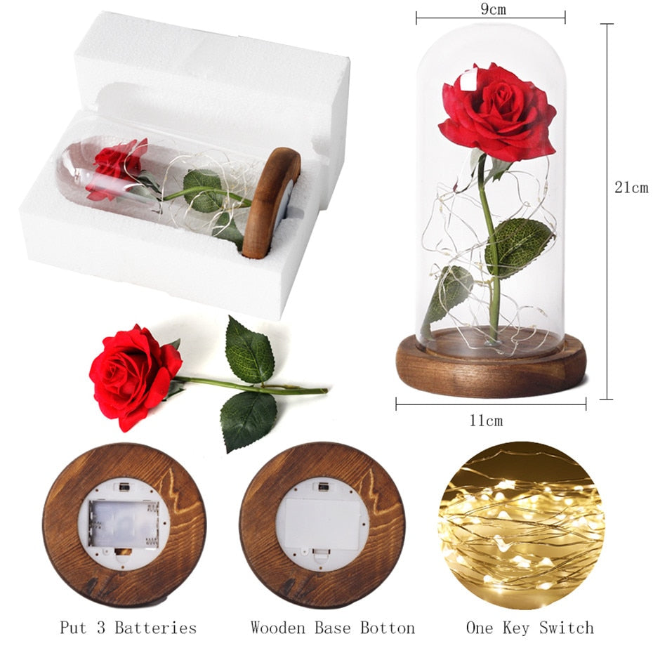 Galaxy Artificial Roses Flower In A Glass Dome Valentine Christmas Gift