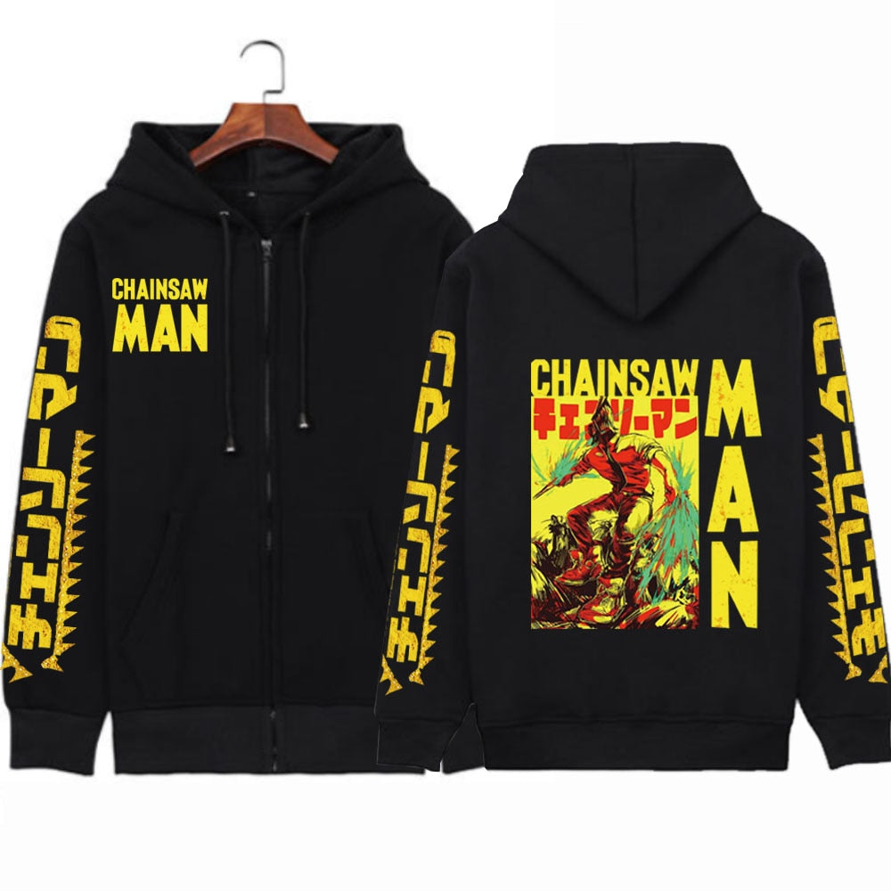 Anime Chainsaw Man Print Long Sleeve Zipper Hoodie Sweatshirt
