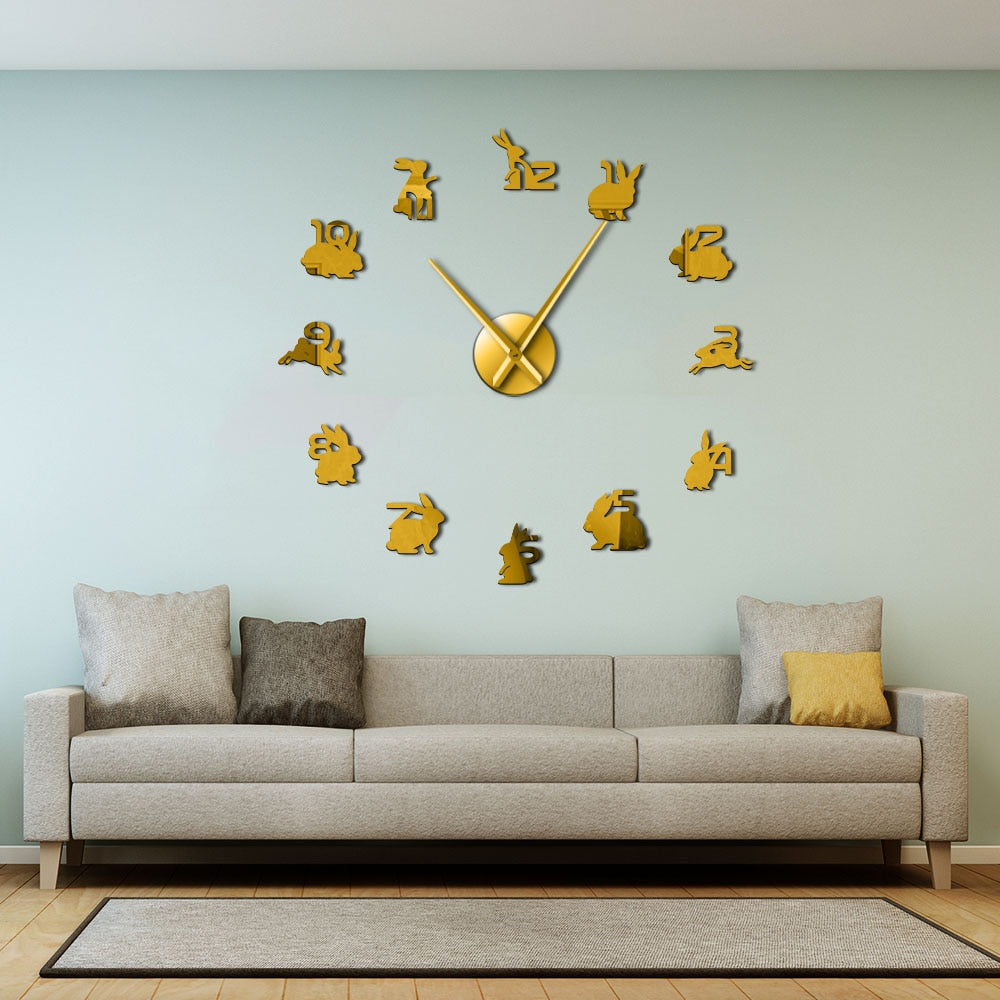 Bunny Rabbit Numbers Large Frameless DIY Wall Clock