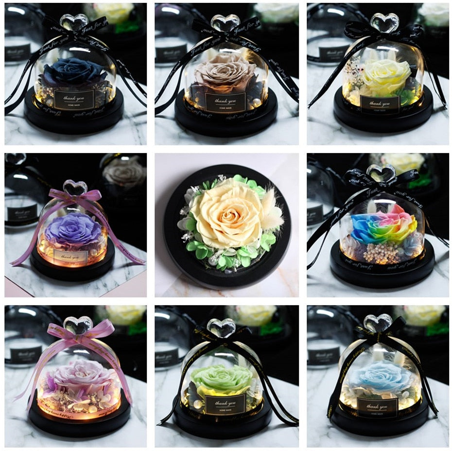 Forever Rose Flower In Flask LED Glass Dome Valentines Day Gift