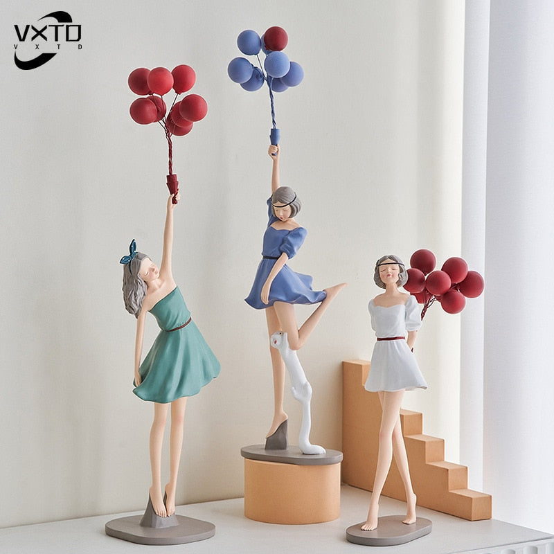 Cute Balloon Women Girls Resin Model Statue Home Decor
