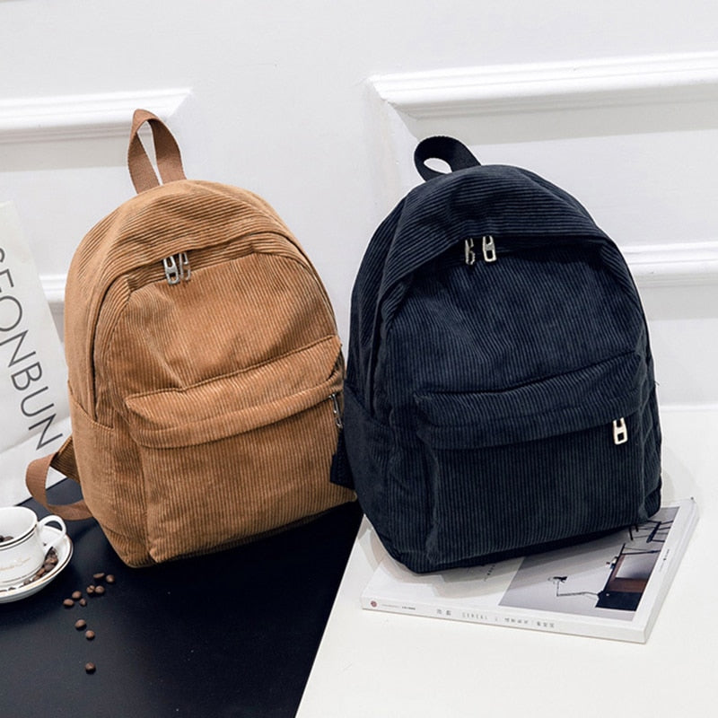 Base Color Corduroy Mini Women Teenger Girl School Bag Backpack