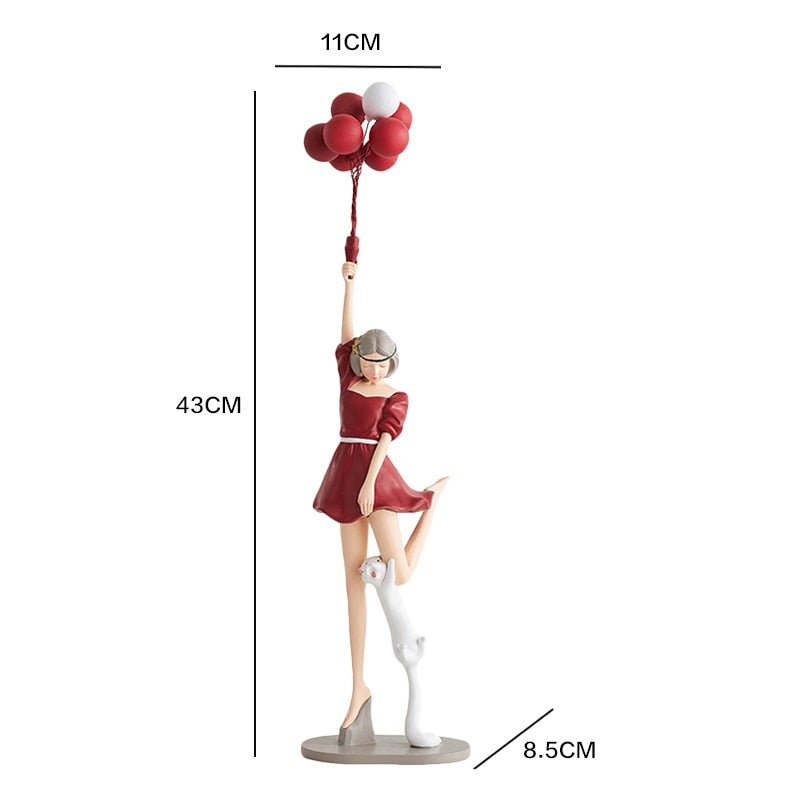 Cute Balloon Women Girls Resin Model Statue Home Decor