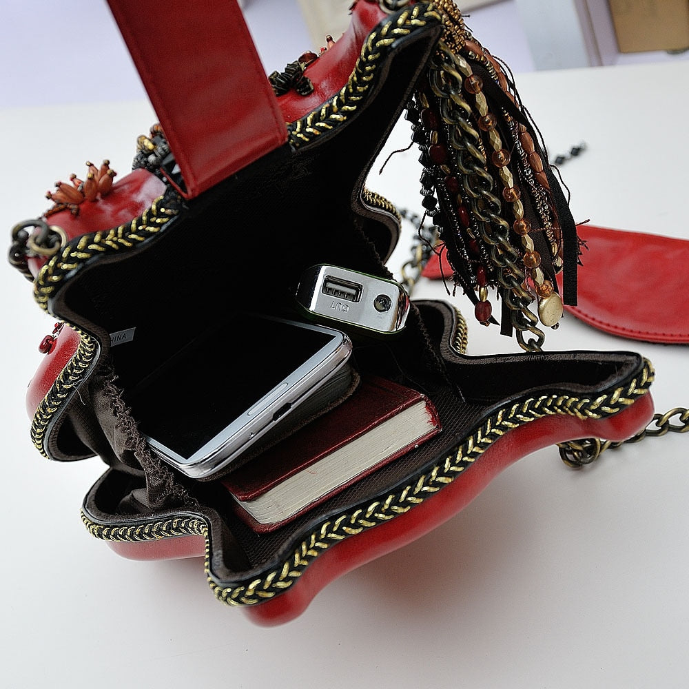 Vintage Guitar sHAPE Women Leather Shoulder Bag