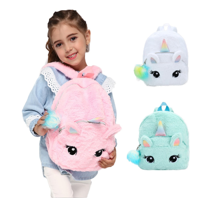 Cartoon baby Unicorn Mini Plush Backpack School Bag for Girls