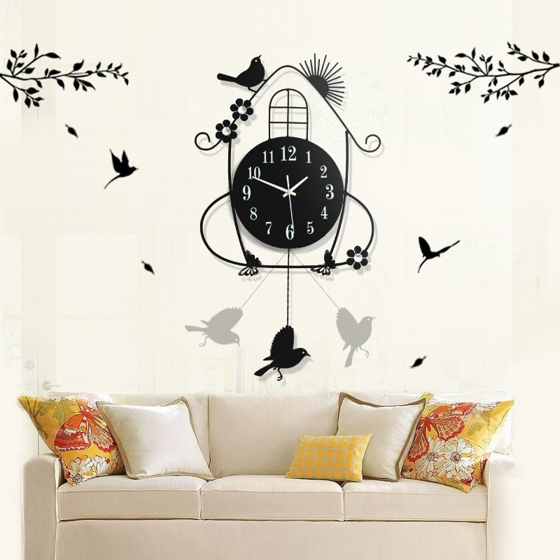 Iron Craft Bird House Swing Hanging Bird 12 Inch Pendulum Wall Clock