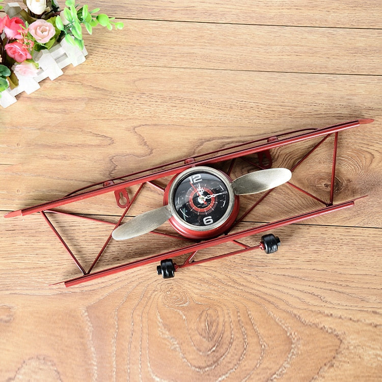 Retro Aircraft Plane Metal Iron Wall Clock