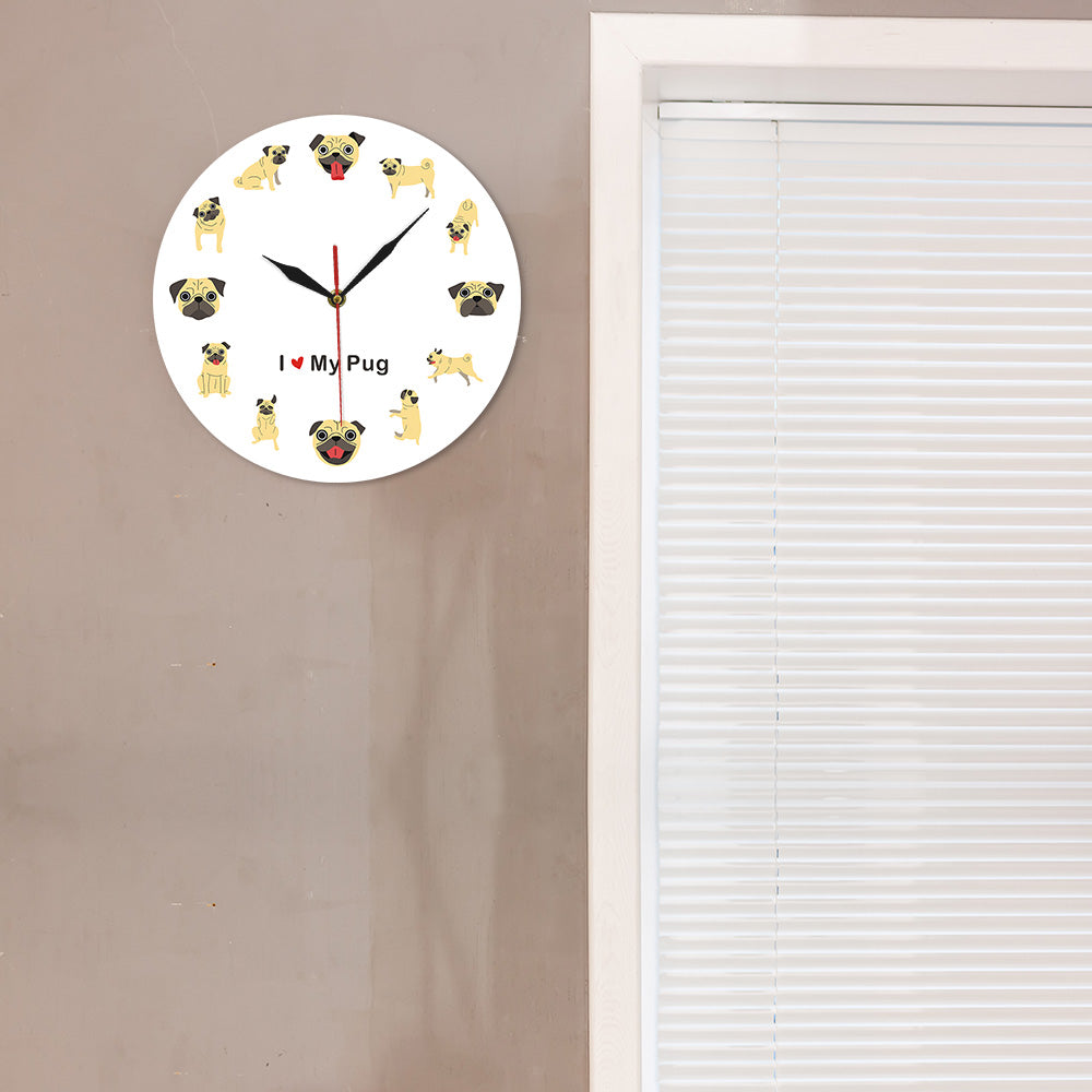 Cartoon I Love My Pug Modern Wall Clock Pug Lover Gift