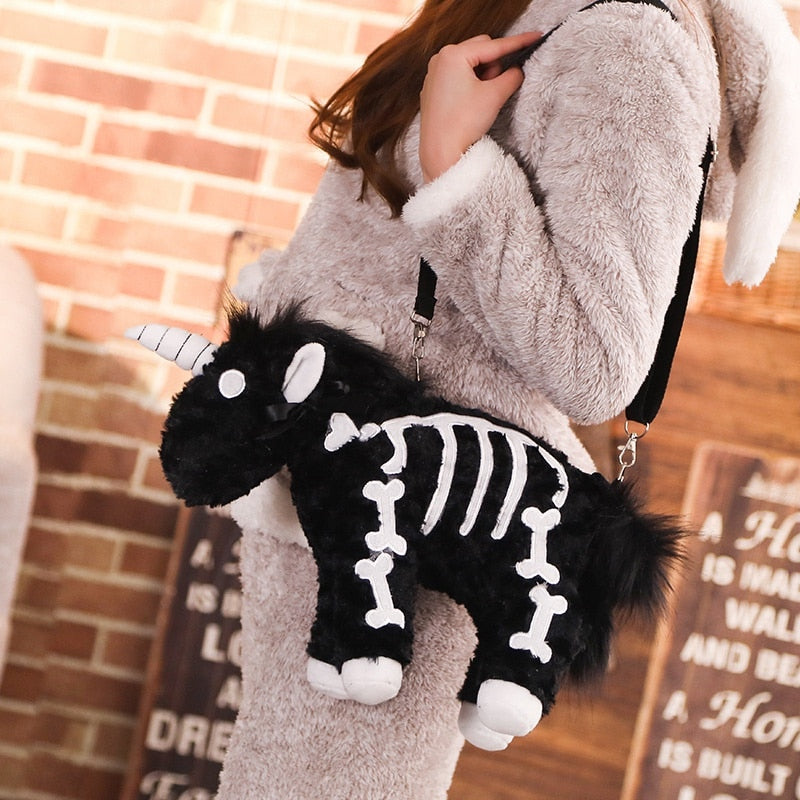 Nightmare Skeleton Unicorn Doll Soft Plush Stuffed Shoulder Bag