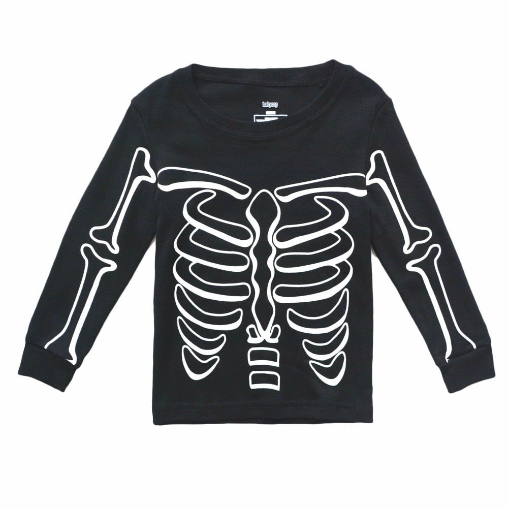 Luminous Glow in the Dark Skeleton Long Sleeve Cotton Shirt Pajamas Sets