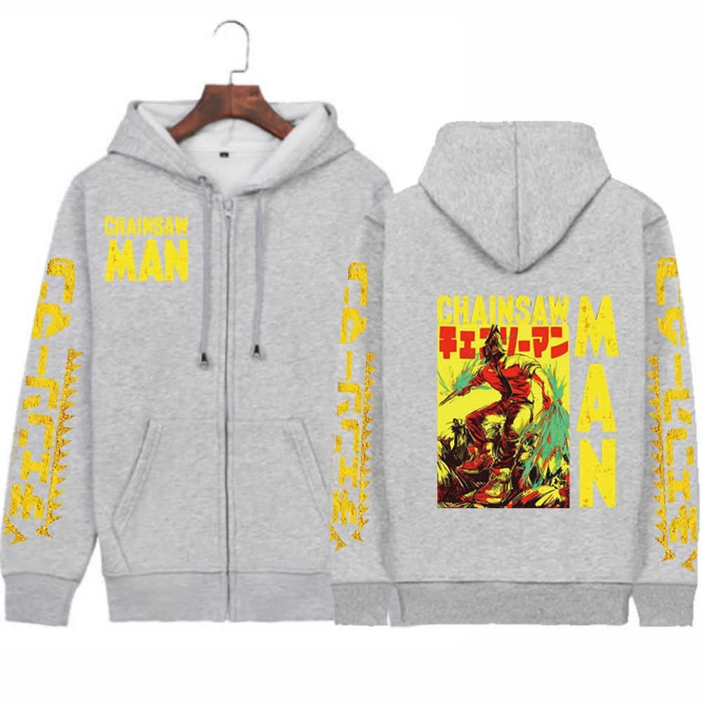 Anime Chainsaw Man Print Long Sleeve Zipper Hoodie Sweatshirt