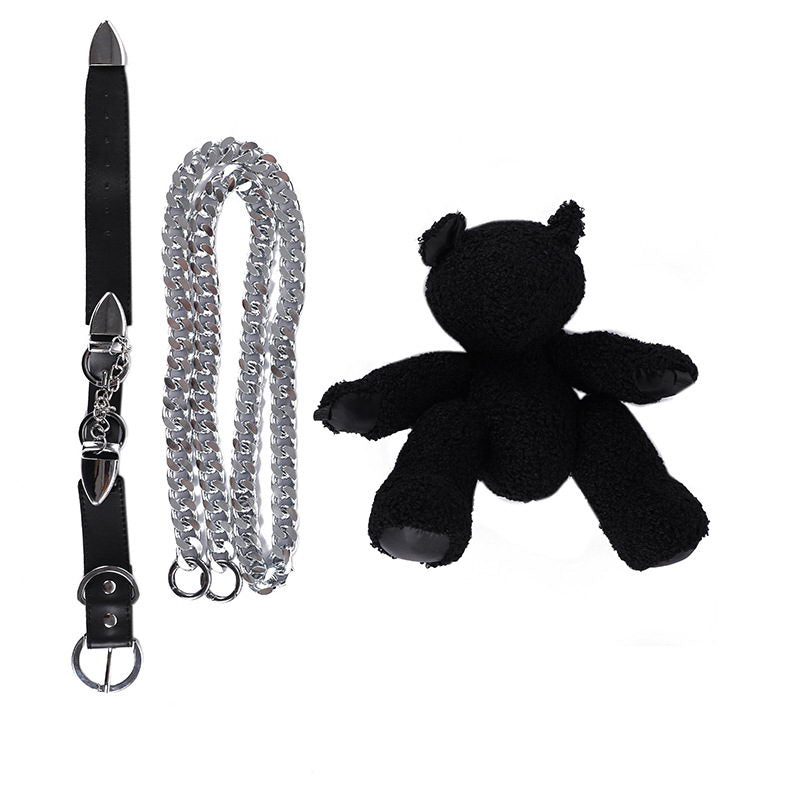 Black Bear Doll Rock Style Plush Wool Handbag Shoulder Bag