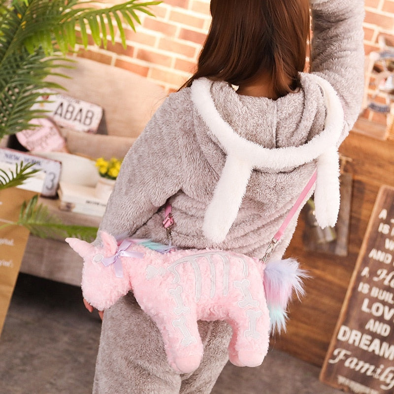 Nightmare Skeleton Unicorn Doll Soft Plush Stuffed Shoulder Bag