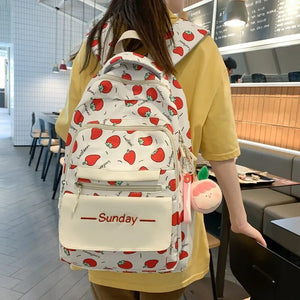 Cute Sweet Strawberry Japanese Style Nylon Girl School Bag Backpack