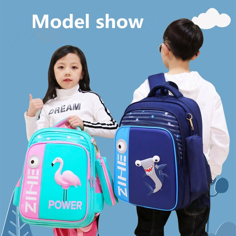 Cartoon 3D Flamingo Shark School Bag Backpack For Girls Boys