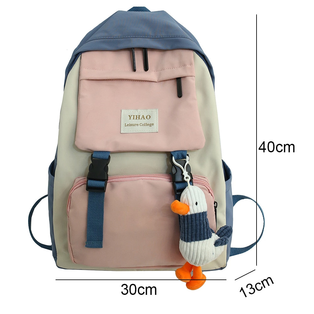 Cute Two-Tone Duck Doll Waterproof Nylon Multipockets Backpack School Bag