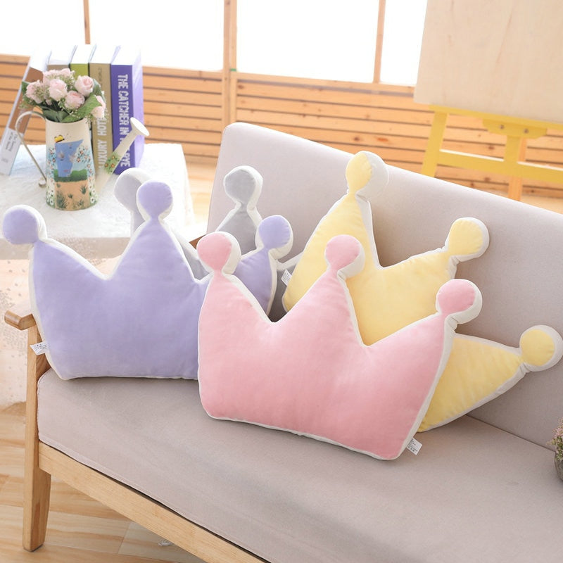 Rainbow Princess Crown Plush Stuffed Pillow for Girl Room Sofa Decor